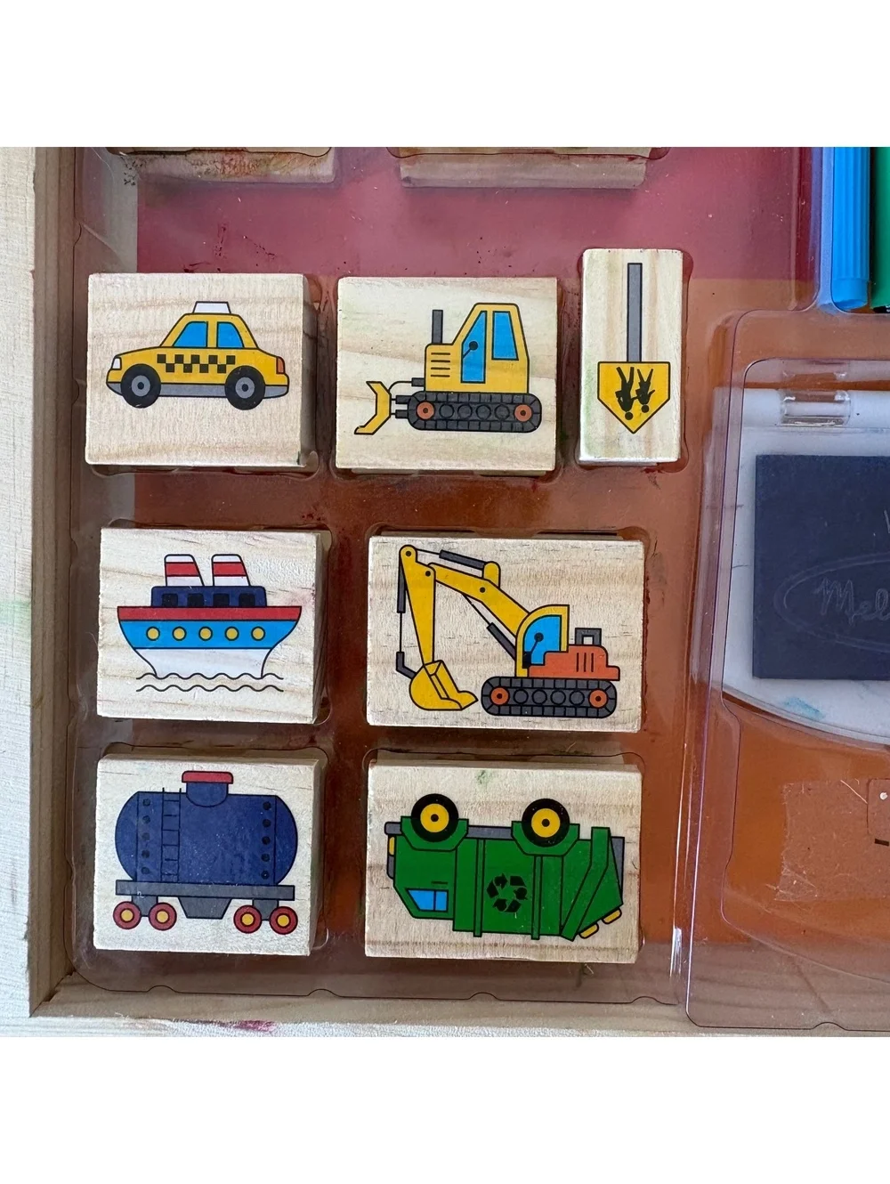 Melissa & Doug Deluxe Vehicle Wooden Stamp Set - 38 Pieces